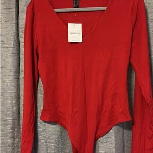 Forever 21 Red Long Sleeve Bodysuit